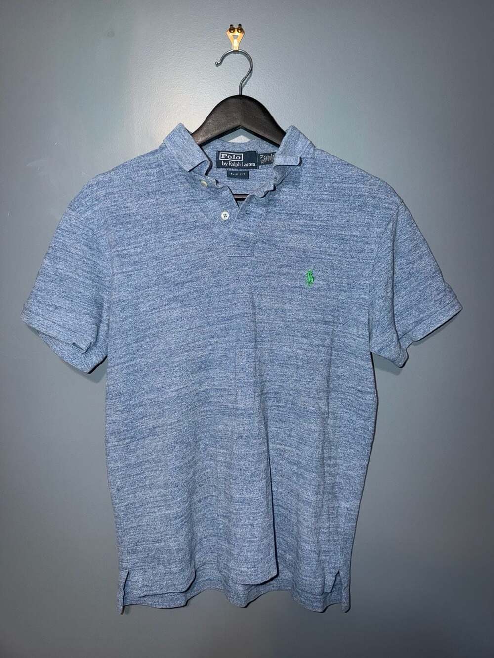 Polo Ralph Lauren Blue Heathered Slim Fit Short Sleeve Polo Shirt Medium